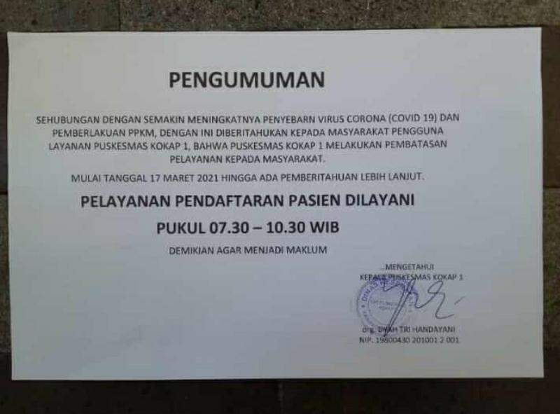 Puskesmas Kokap I Melakukan Pembatasan Pelayanan Masyarakat